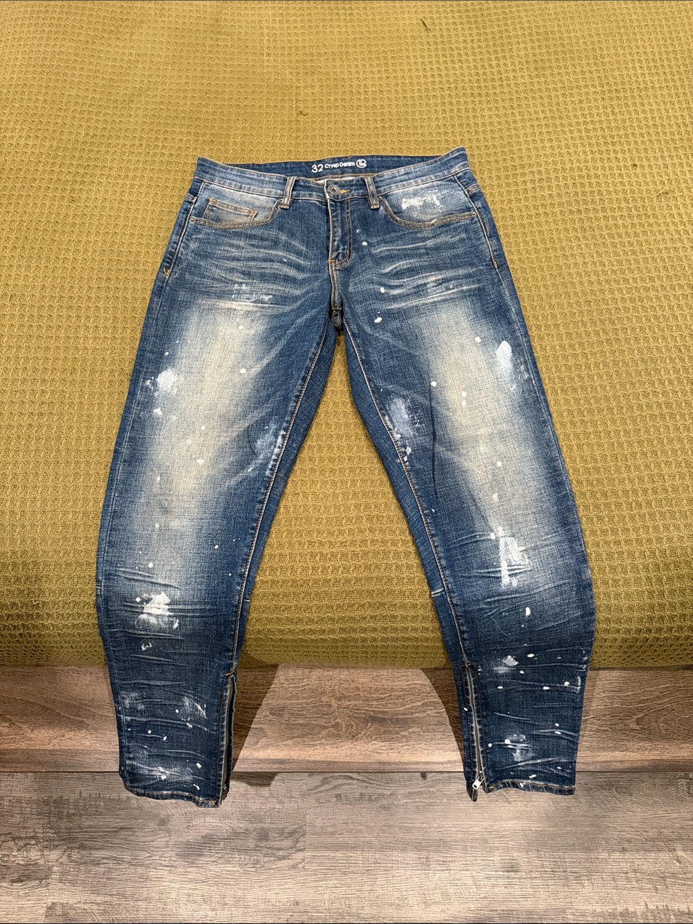 Men's Distressed Blue Painter-Style Jeans